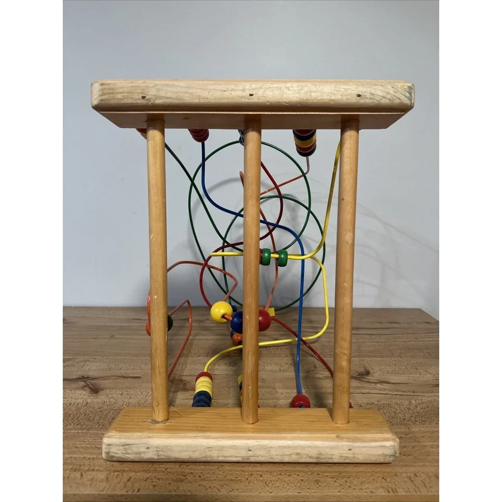 Vintage Anatex Large Educational Rollercoaster Bead Maze Metal & Wood 15x13x21